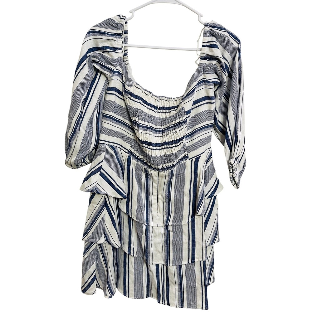 NWT Parker Bahama Aquarius Stripe Off-the-Shoulder Tiered Dress Size 8 Preppy - Picture 3 of 5